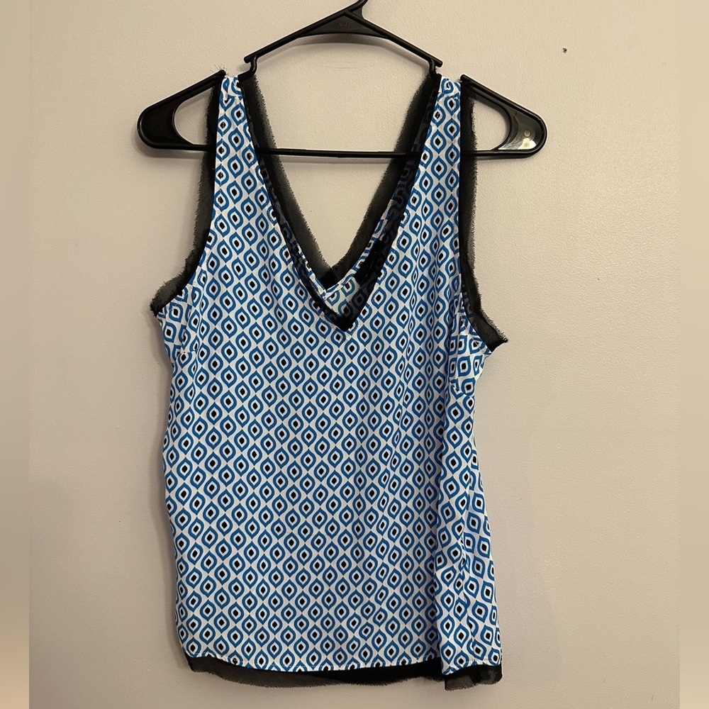 Halogen Blue and White Patterned Top NWOT - Picture 2 of 3